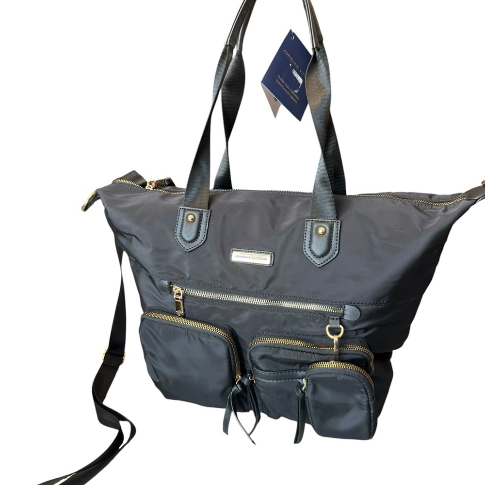 Adrienne Vittadini Large Tote Bag Quilted Cosmetic Organizer Bag NWT $210 Black